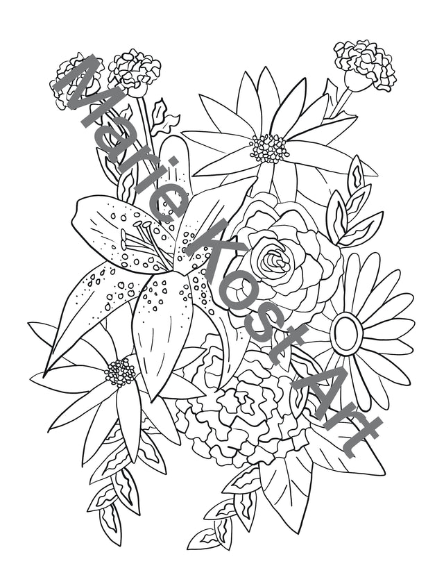Flower Bouquet Coloring Book Page